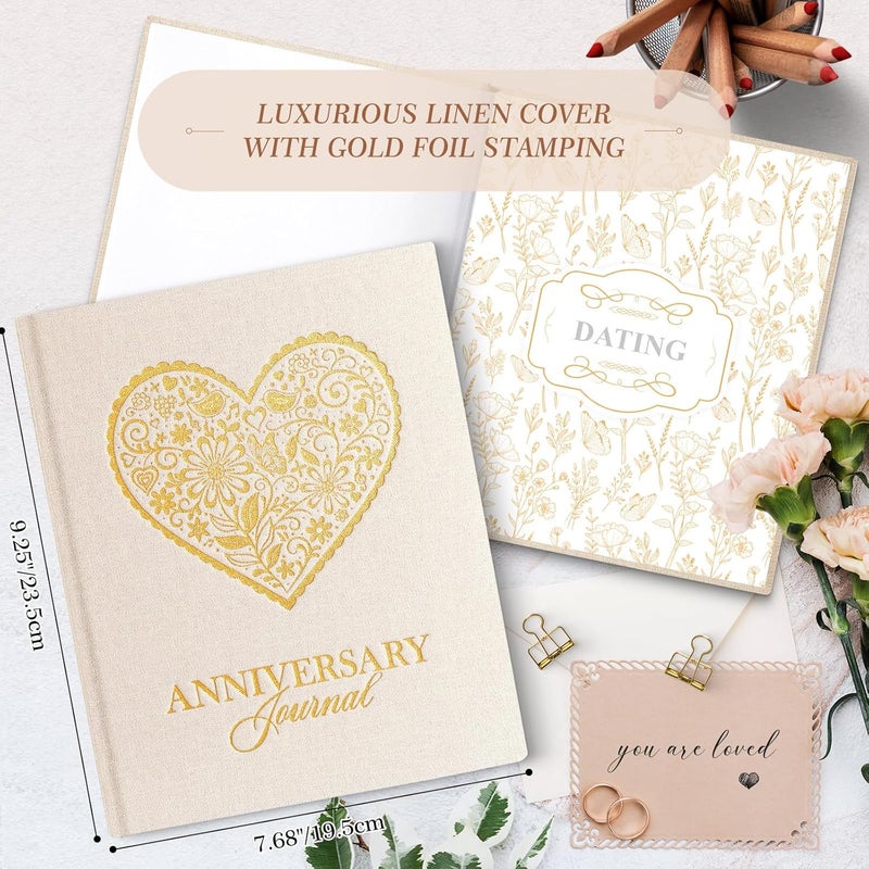 Lanpn Wedding Anniversary Journal Book, Linen Dating 1st to 70th Couple Memory Book Wedding Scrapbook, 190 Pages Love Stories Notebook Newlywed Marriage Anniversary Bridal Shower Gift, Beige - Image 2